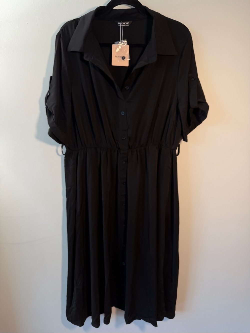 NWT BloomChic Black Button-Front Midi Shirt Dress